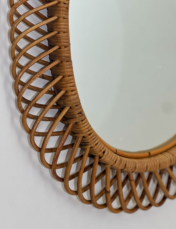 Vintage Italian Bamboo Rattan Mirror, Italy 1970's