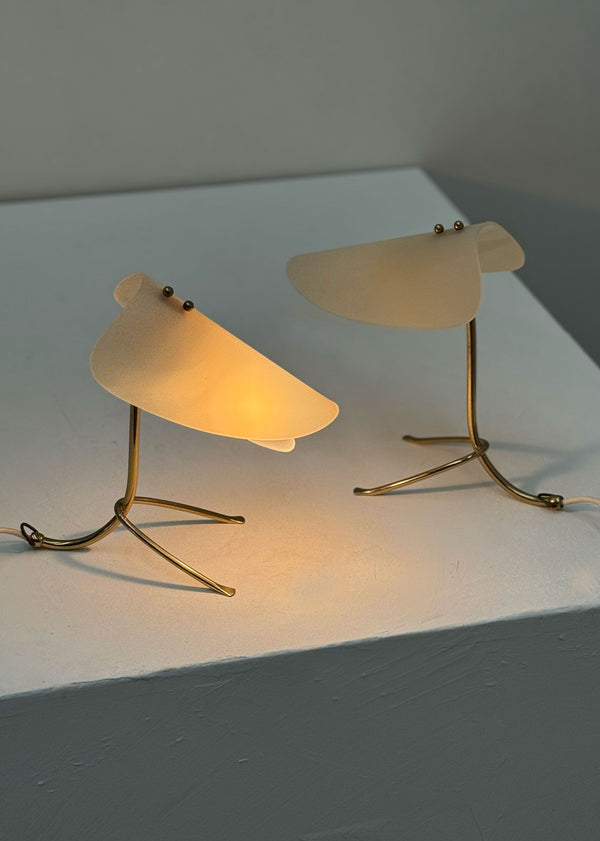 Petite Brass & Acrylic Tripod lamps, Italian 1950's