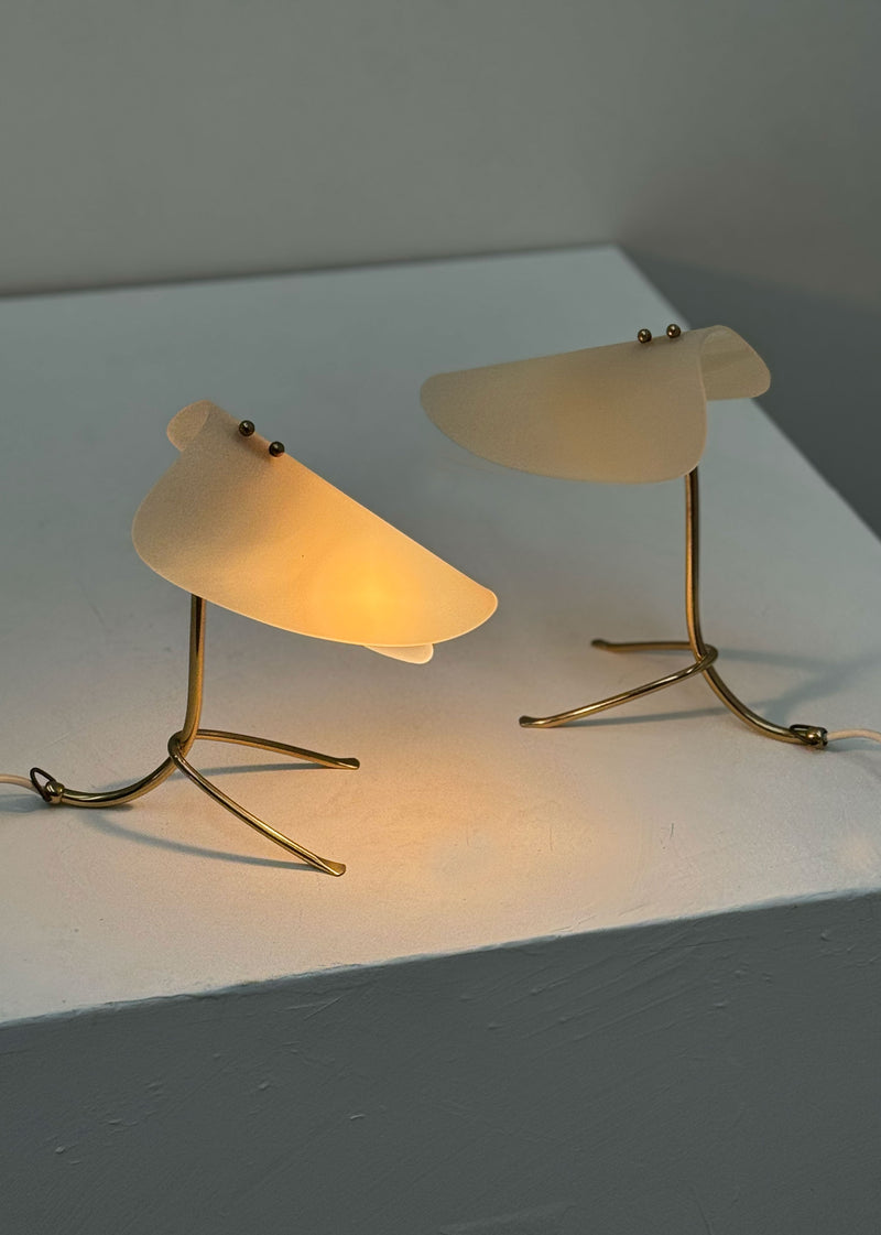 Petite Brass & Acrylic Tripod lamps, Italian 1950's