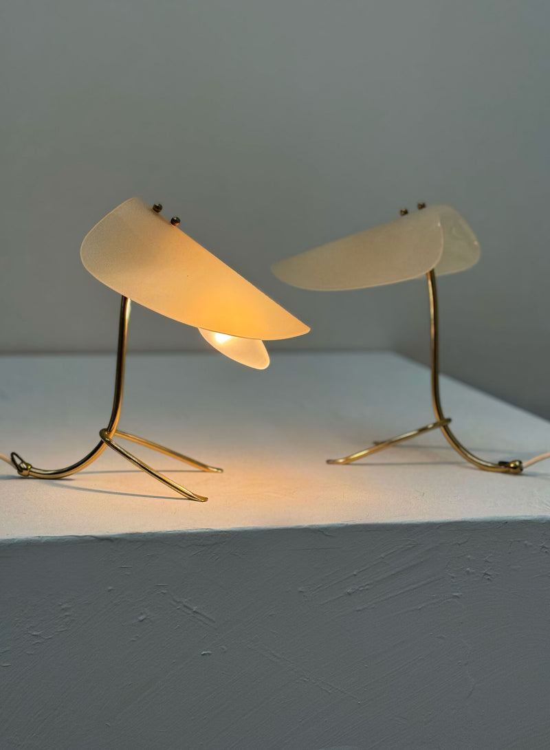 Petite Brass & Acrylic Tripod lamps, Italian 1950's