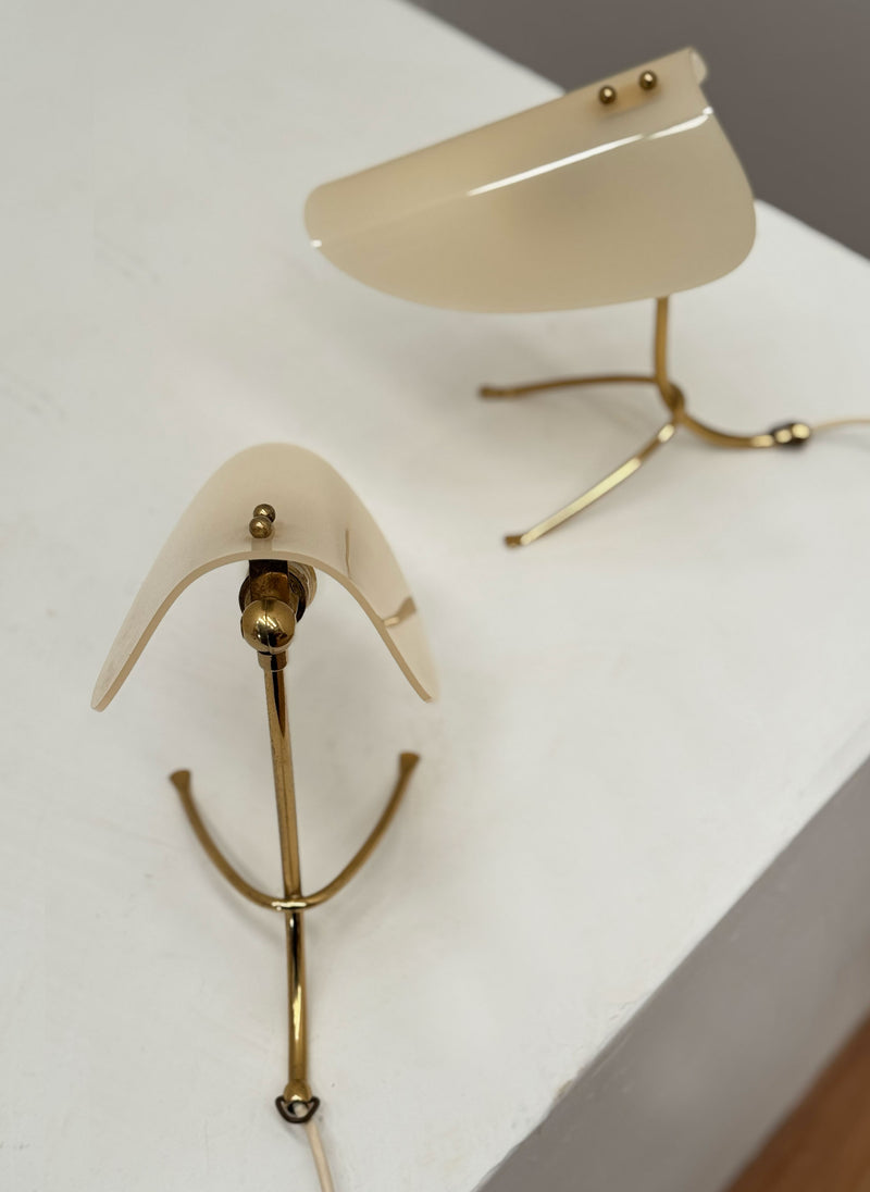 Petite Brass & Acrylic Tripod lamps, Italian 1950's