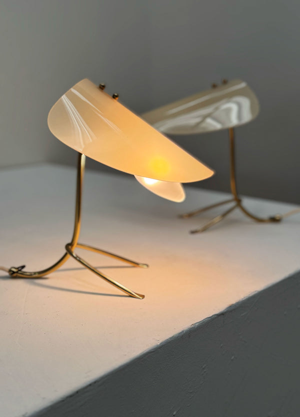 Petite Brass & Acrylic Tripod lamps, Italian 1950's