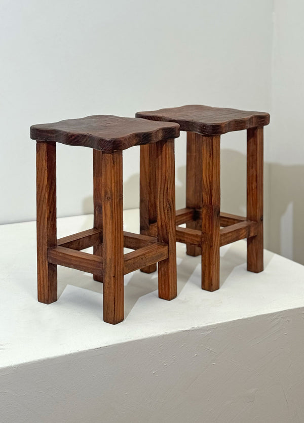 Organic Shaped Wooden Stools, French 1970's