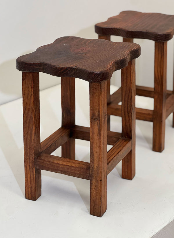 Organic Shaped Wooden Stools, French 1970's