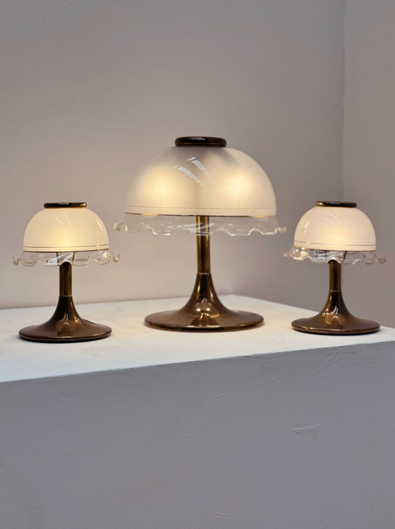 Frilled Italian Brass & Glass Table Lamps, 1960's