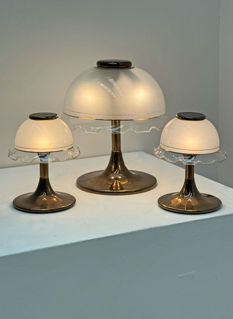 Frilled Italian Brass & Glass Table Lamps, 1960's