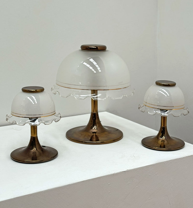 Frilled Italian Brass & Glass Table Lamps, 1960's