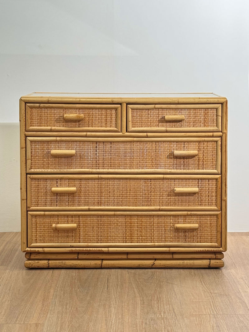 Vintage Italian Rattan Chest Drawers, 1970's