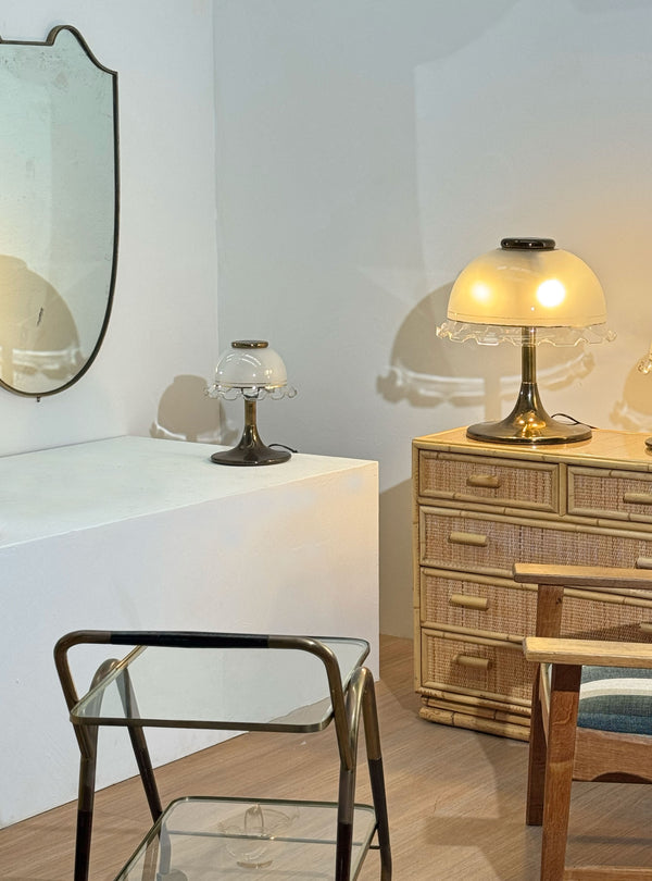 Oversized Brass Ear Shield Shaped Mirror, Italian 1950's