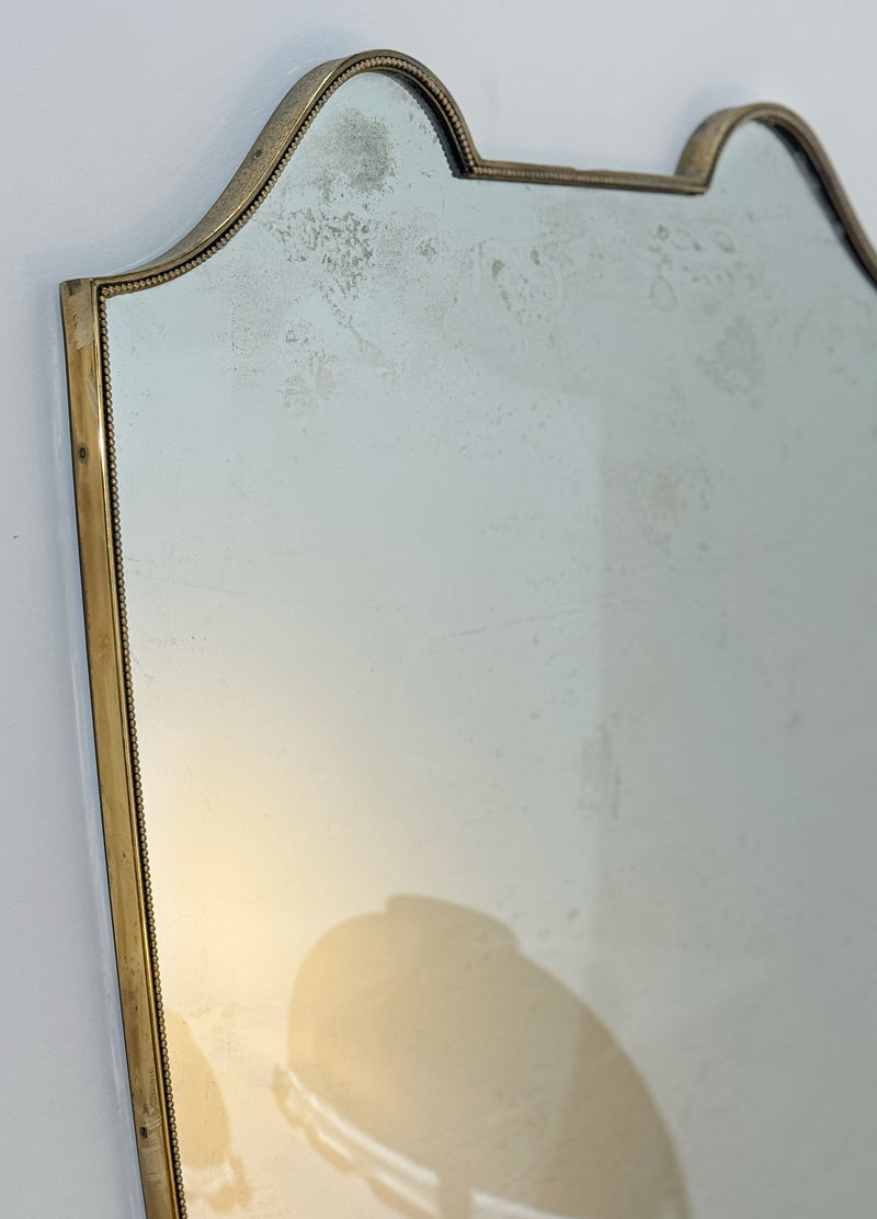 Oversized Brass Ear Shield Shaped Mirror, Italian 1950's