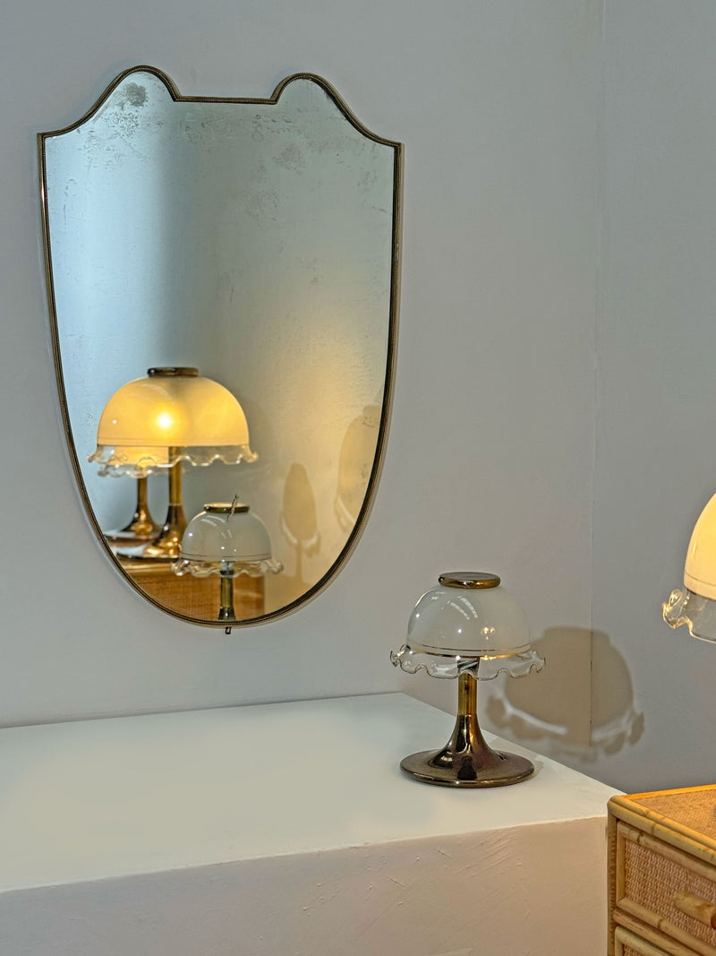 Oversized Brass Ear Shield Shaped Mirror, Italian 1950's