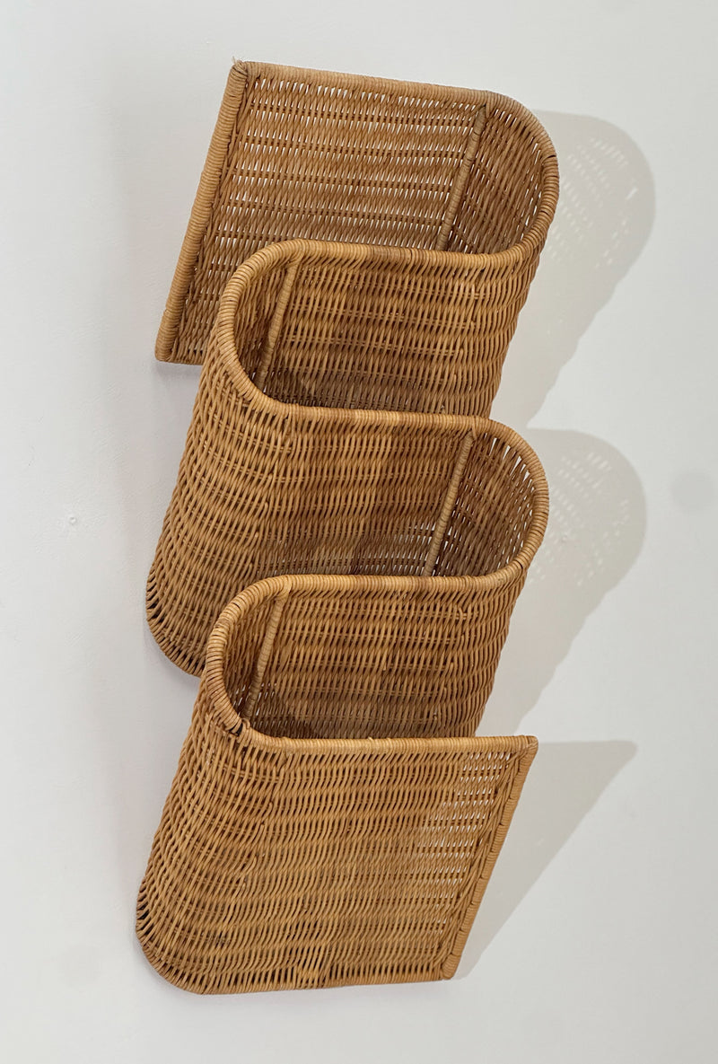 Vintage French Woven Rattan Magazine Holder, 1970s