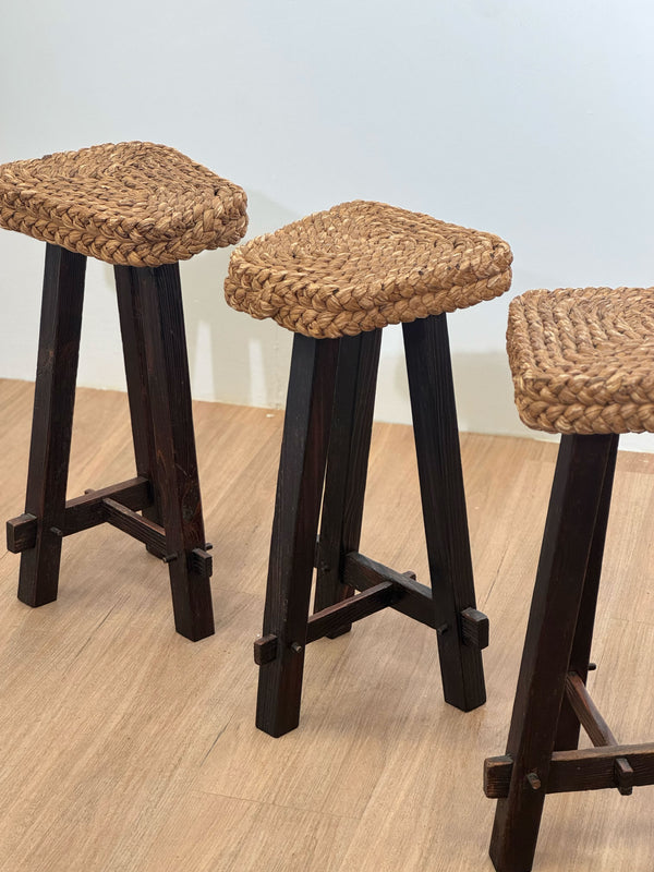 Trio of Braided stools in Minet style, France 1950's