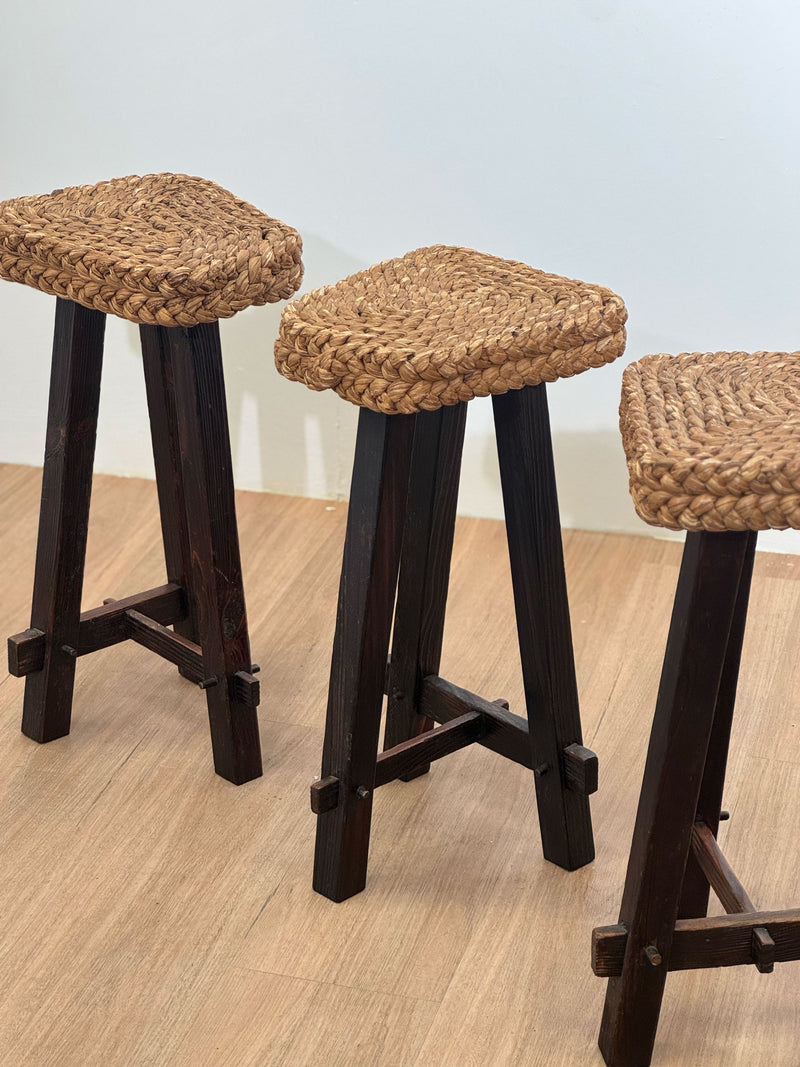 Trio of Braided stools in Minet style, France 1950's