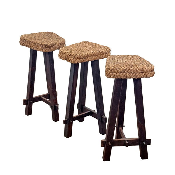 Trio of Braided stools in Minet style, France 1950's