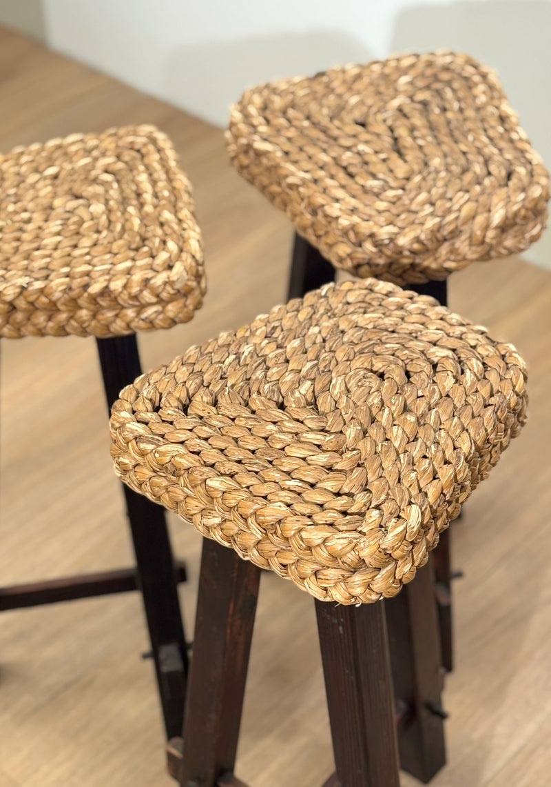 Trio of Braided stools in Minet style, France 1950's