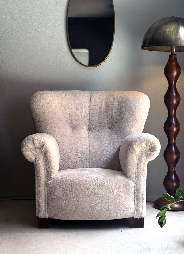 Large Teddy Bear Easy Armchair in Sheepskin, Swedish 1940's