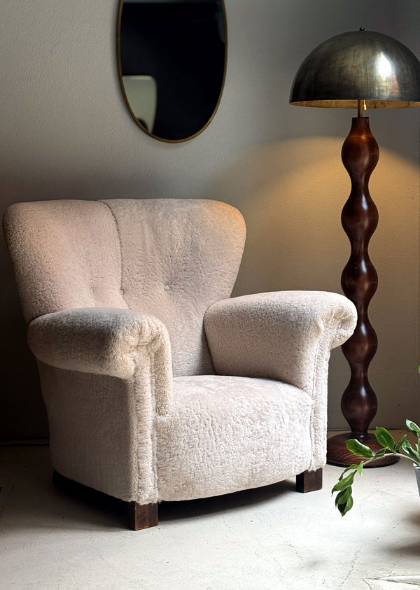 Large Teddy Bear Easy Armchair in Sheepskin, Swedish 1940's