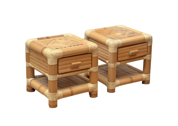 Bamboo & Rattan Bedside Tables France, 1980s.