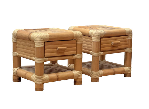 Bamboo & Rattan Bedside Tables France, 1980s.