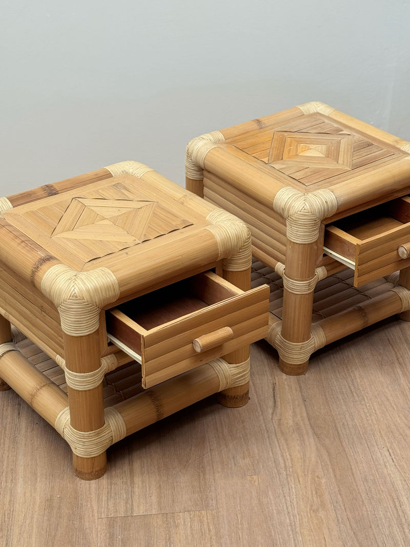 Bamboo & Rattan Bedside Tables France, 1980s.