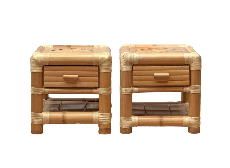 Bamboo & Rattan Bedside Tables France, 1980s.
