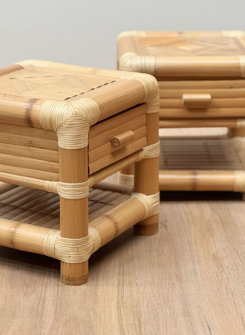 Bamboo & Rattan Bedside Tables France, 1980s.