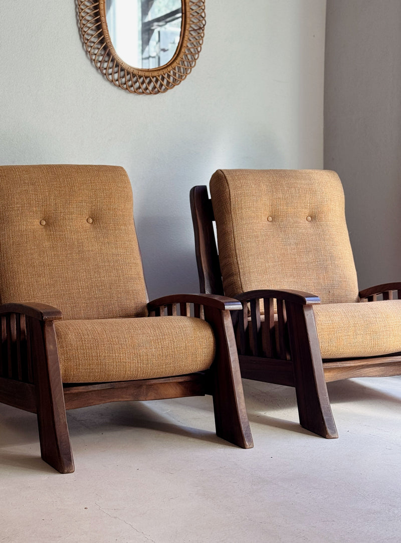 A Pair of French Elm Mid Century Armchairs, France c1960's