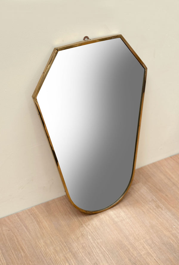 Brass Diamond Sheild Shaped Mirror, Italian 1950's