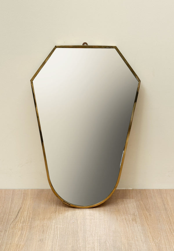 Brass Diamond Sheild Shaped Mirror, Italian 1950's