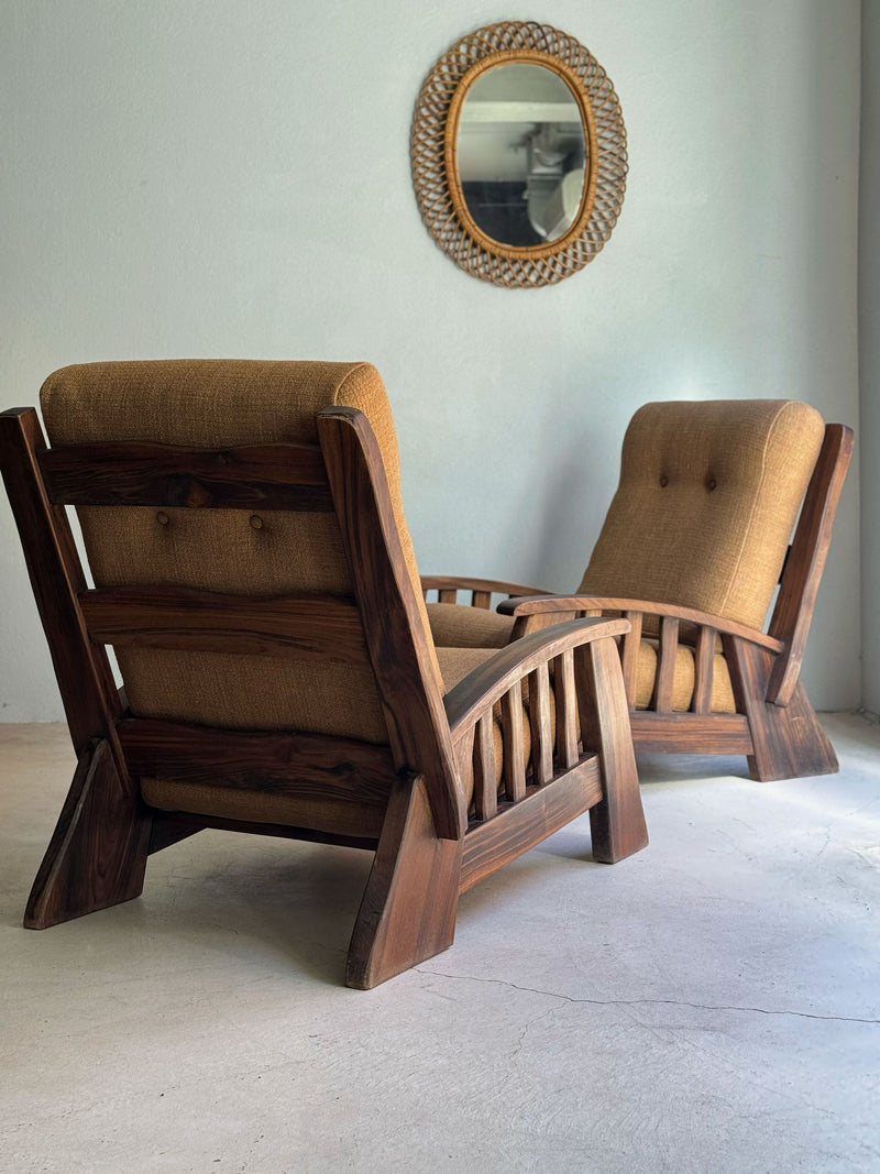 A Pair of French Elm Mid Century Armchairs, France c1960's