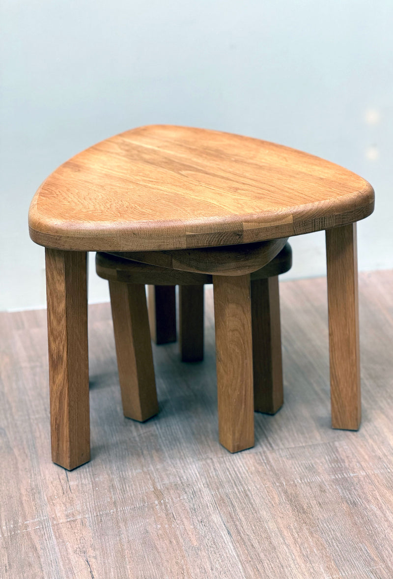 Brutalist Oak Nesting Tables/ Coffee Table, Scandinavian 70's