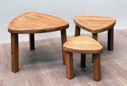 Brutalist Oak Nesting Tables/ Coffee Table, Scandinavian 70's