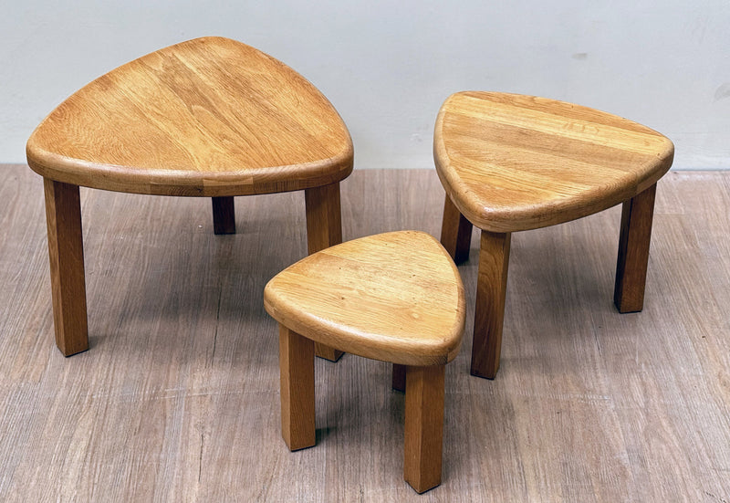 Brutalist Oak Nesting Tables/ Coffee Table, Scandinavian 70's