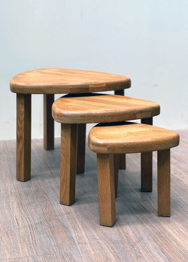 Brutalist Oak Nesting Tables/ Coffee Table, Scandinavian 70's