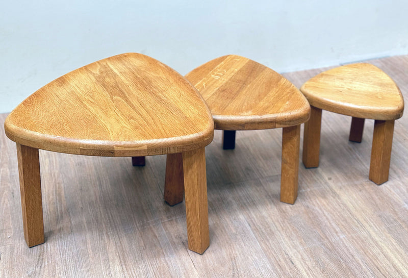 Brutalist Oak Nesting Tables/ Coffee Table, Scandinavian 70's