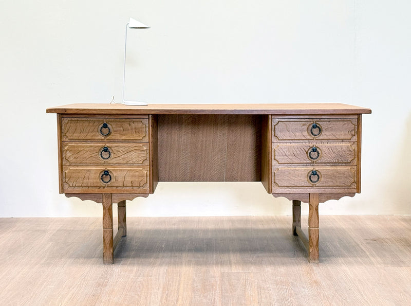 Brutalist Oak Pedestal Desk, Danish 1970's