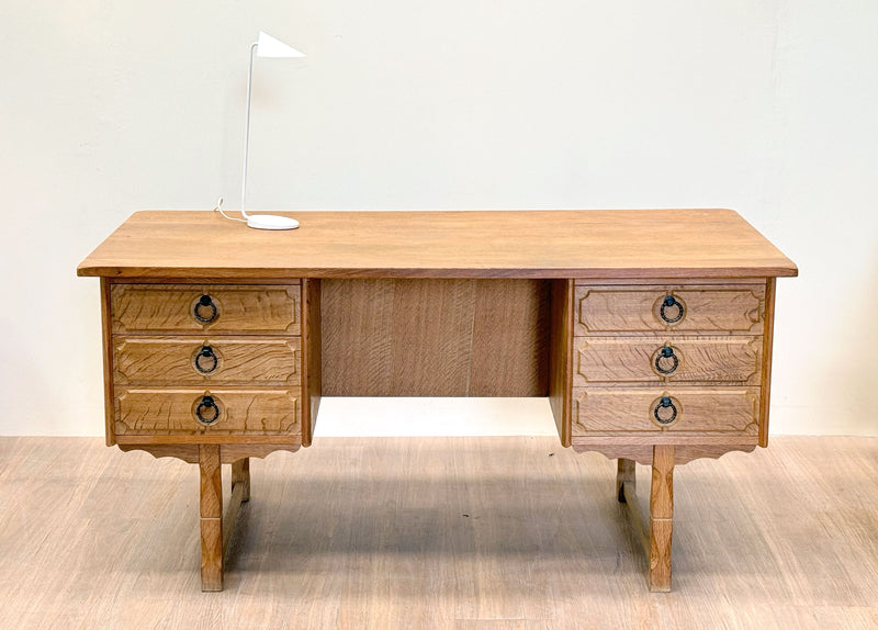 Brutalist Oak Pedestal Desk, Danish 1970's