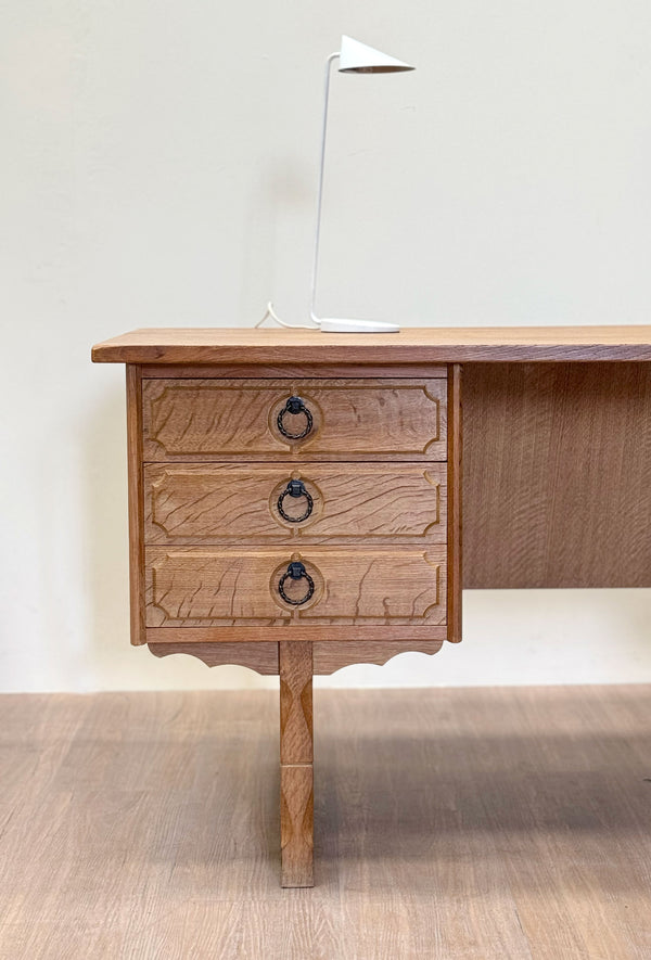 Brutalist Oak Pedestal Desk, Danish 1970's