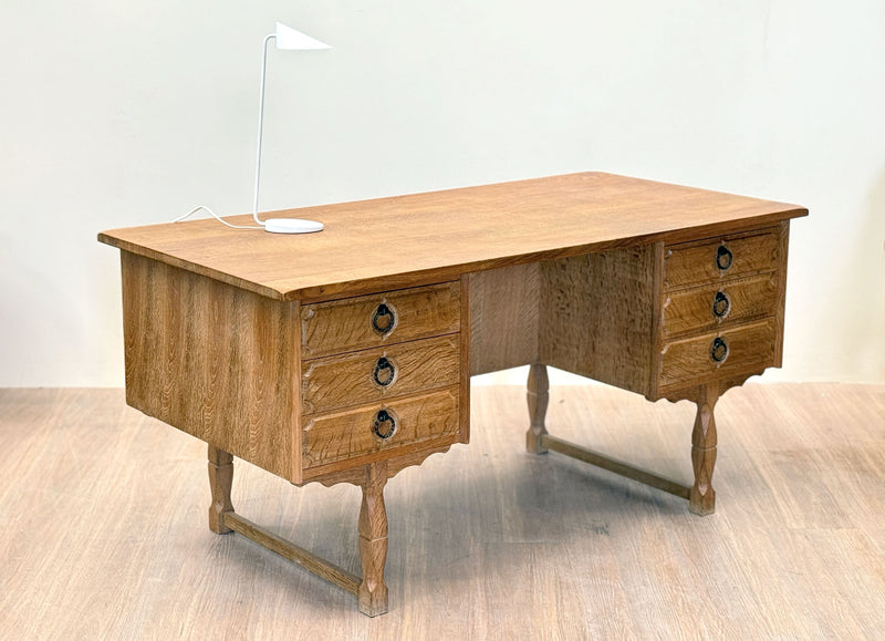 Brutalist Oak Pedestal Desk, Danish 1970's