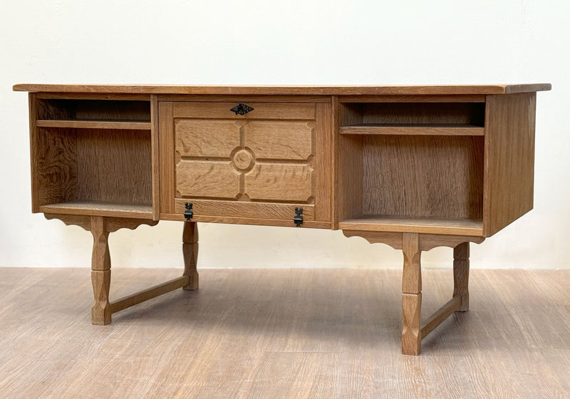 Brutalist Oak Pedestal Desk, Danish 1970's