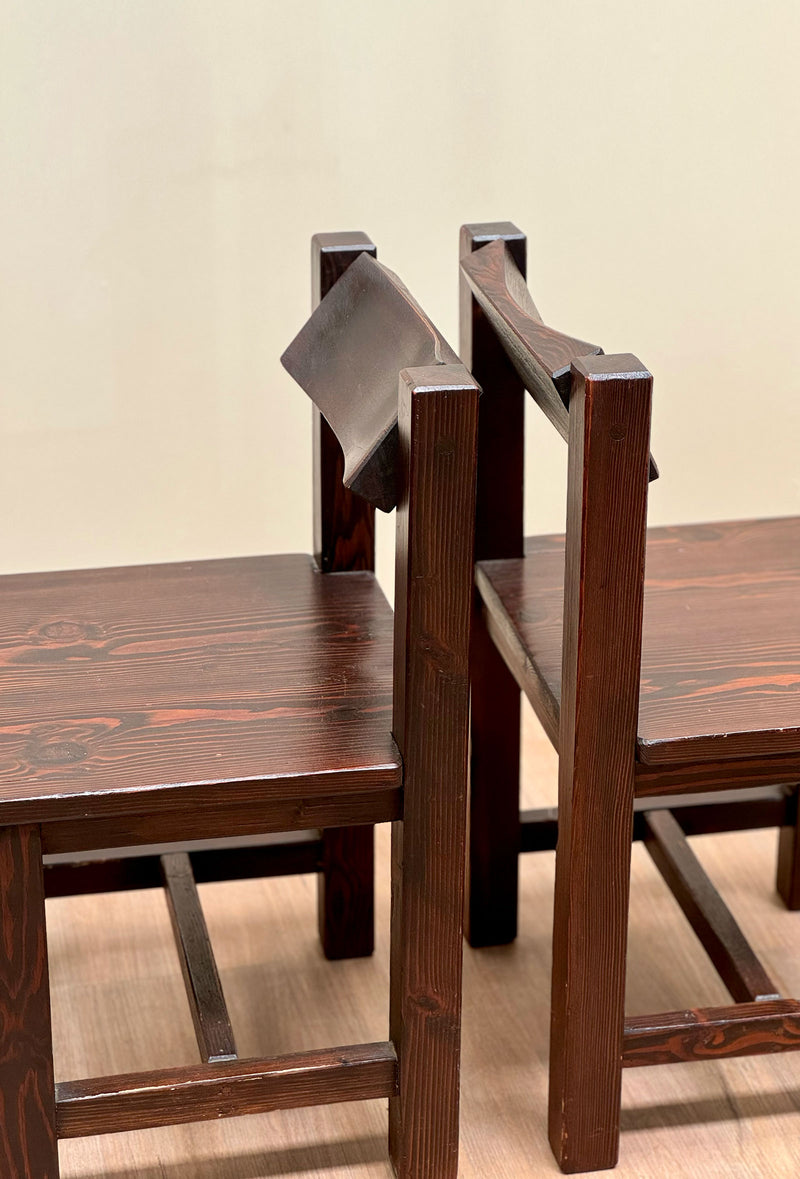 Brutalist Oregon Pine Dining Chairs, 1970's