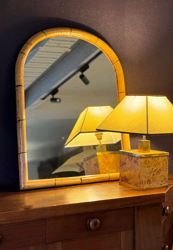 Arched Bamboo Mirror, French 1970's