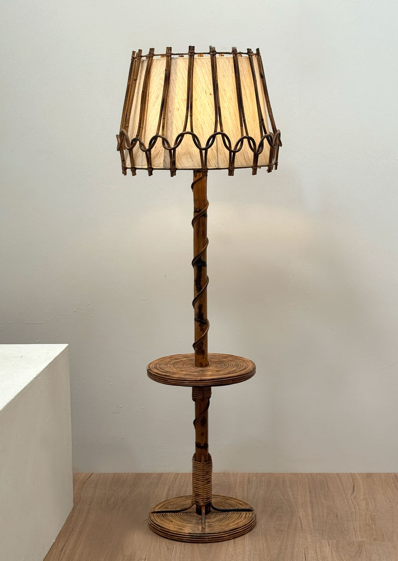 French Rattan floor lamp attributed to Louis Sognot, 1970's