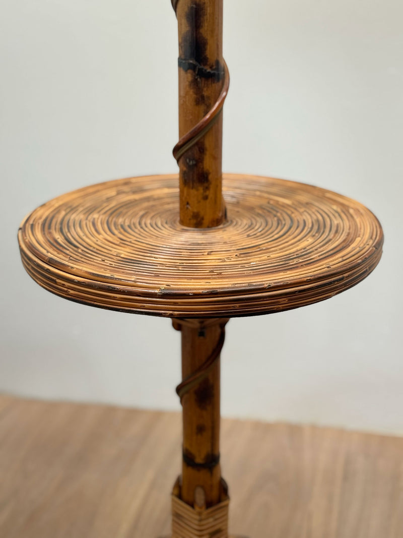 French Rattan floor lamp attributed to Louis Sognot, 1970's