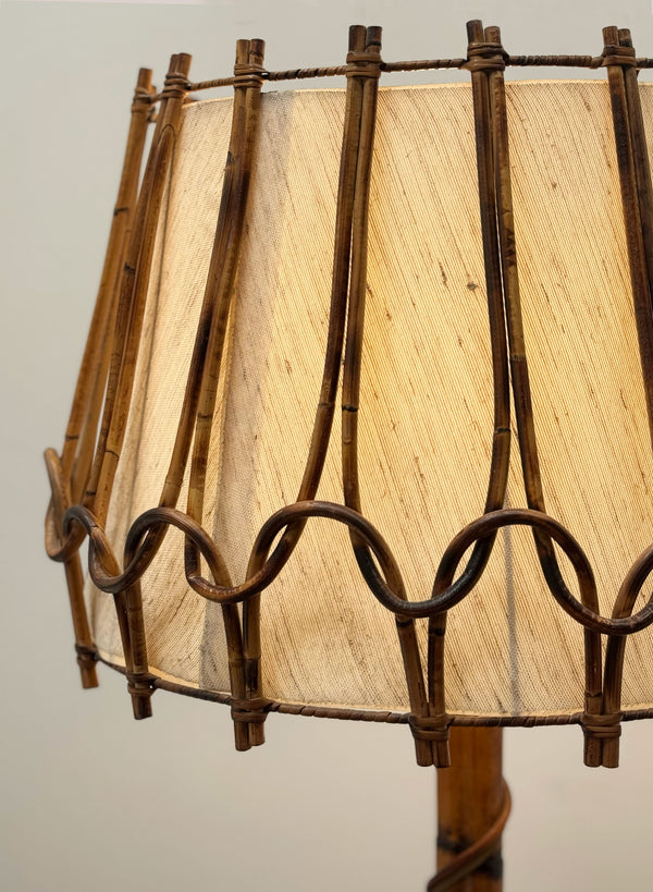 French Rattan floor lamp attributed to Louis Sognot, 1970's
