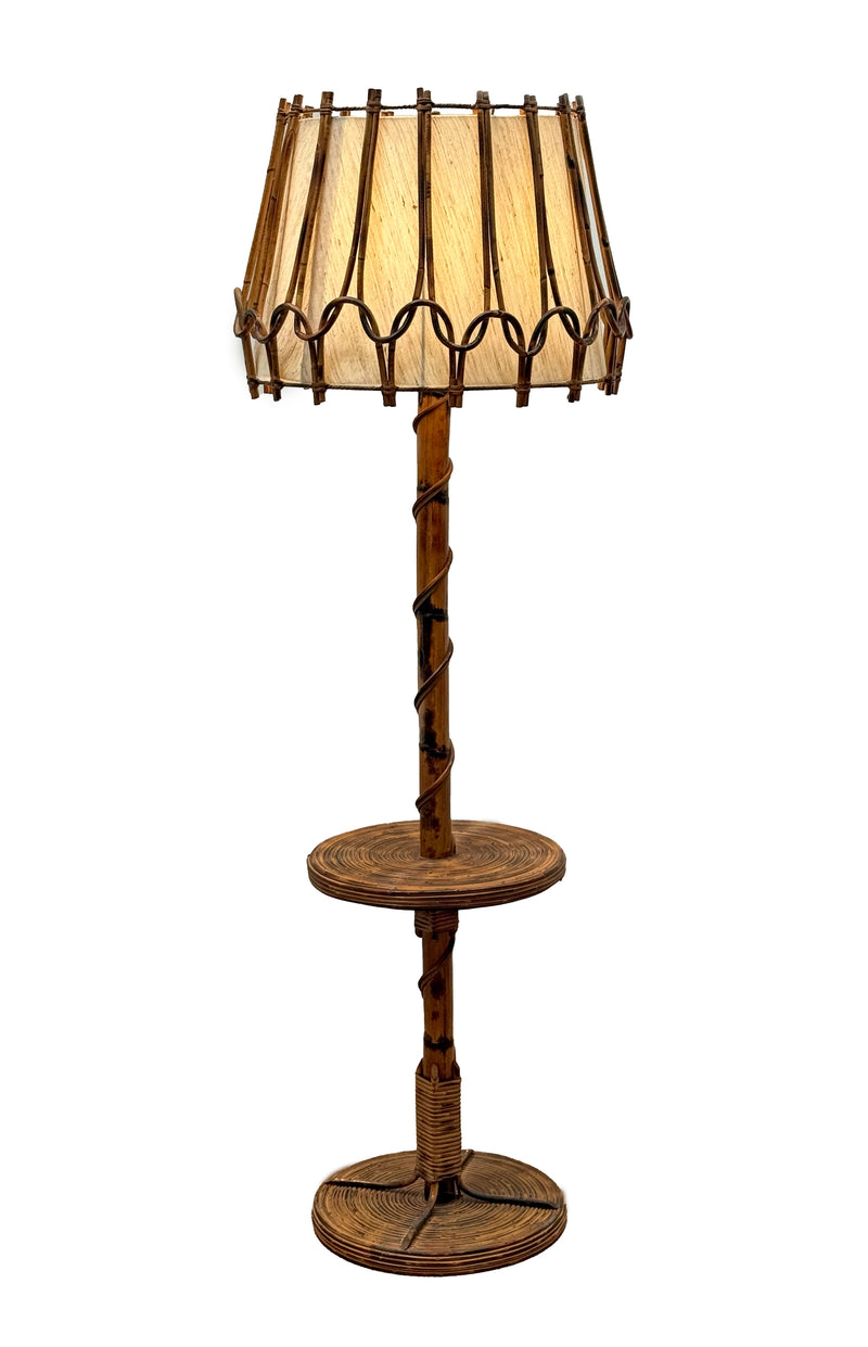 French Rattan floor lamp attributed to Louis Sognot, 1970's