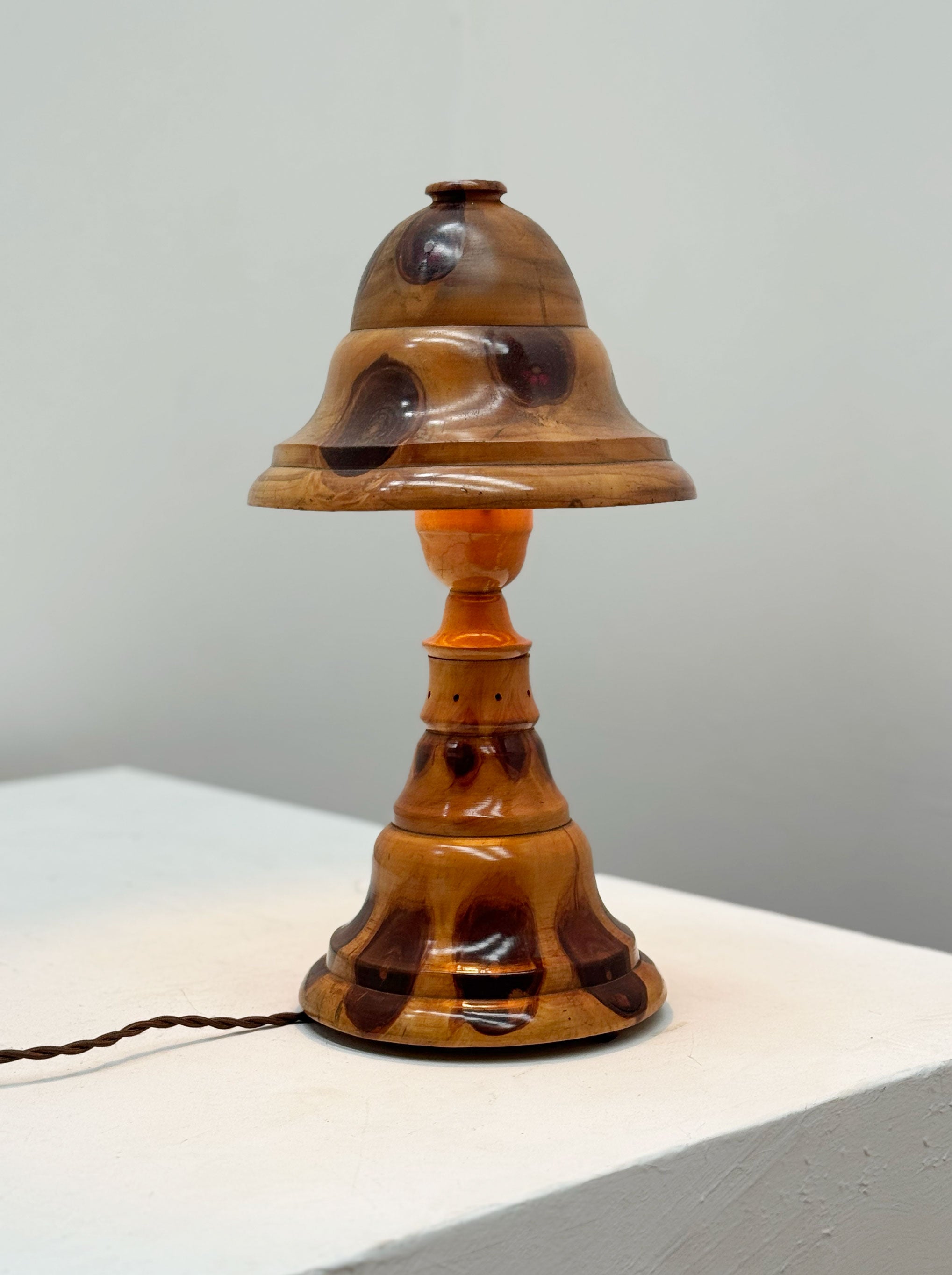 Antique Wooden Mushroom Lamp, Brazilian