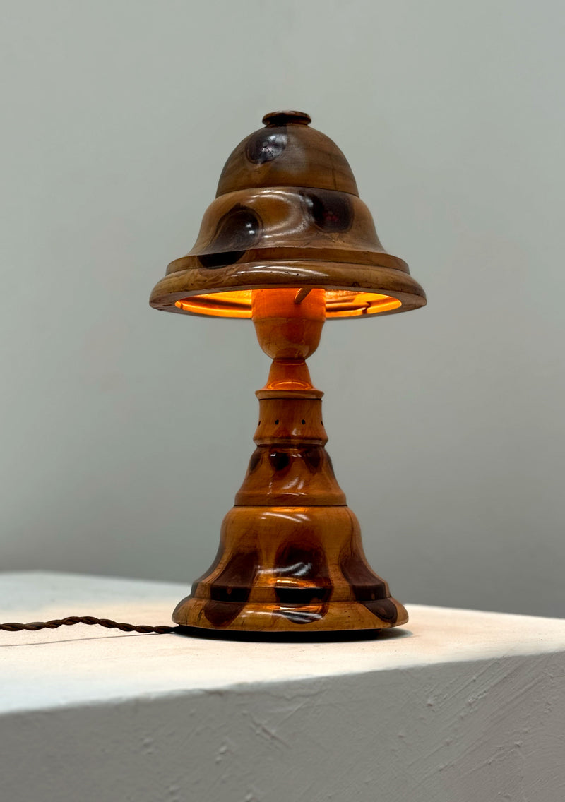 Antique Wooden Mushroom Lamp, Brazilian