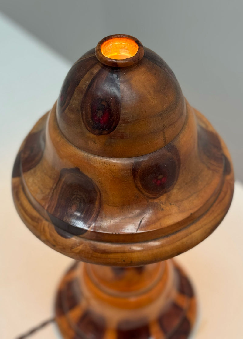 Antique Wooden Mushroom Lamp, Brazilian